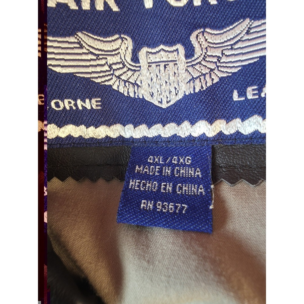 Air Force Men's Brown Leather Bomber Jacket Lined Zip Front Size 4XL - Picture 4 of 15